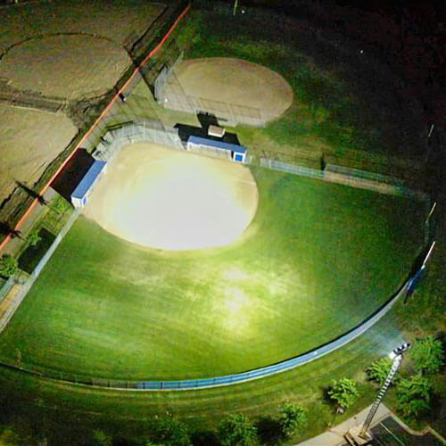 Tower lighting up baseball field