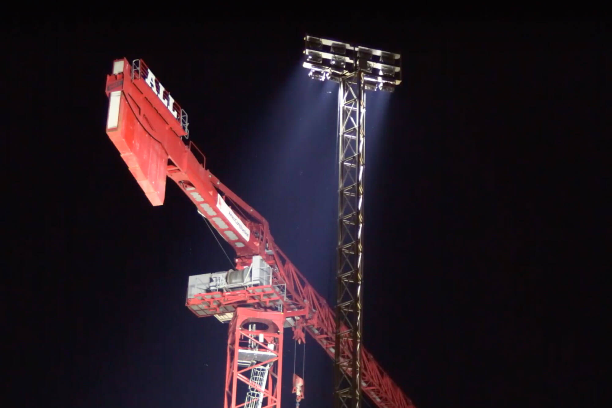 Tower lighting up a crane